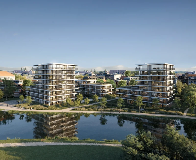 Modern project in Deinze met 4 appartementen: 1 penthouse, 2 standaard, 2 slaapkamers, 56 m&sup2; woonoppervlak, ideaal voor compacte gezinnen.